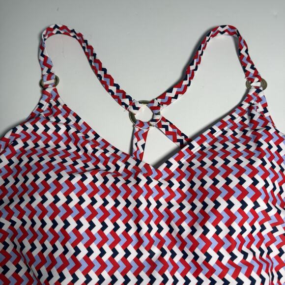 Kona Sol One-Piece Swimsuit Women’s Size 18 Red White Blue Zigzag Strappy Back - Picture 7 of 15
